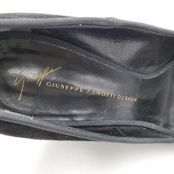 GUISEPPE ZANOTTI DESIGN women 40.5/9.5 black suede & patent wedge open toe heels - Picture 10 of 11